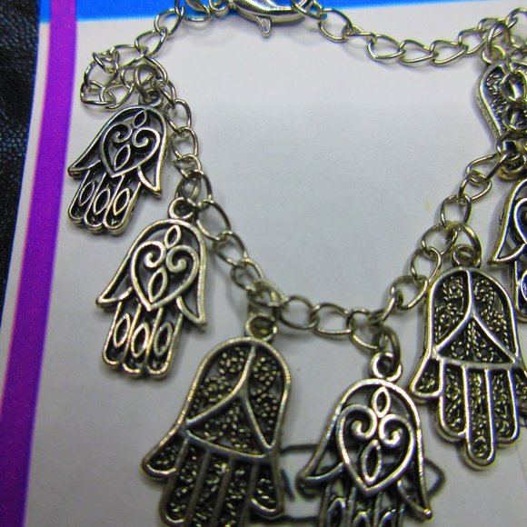 Hamsa Protection Hand Charms Jewelry Bracelet Adjustable Lobster Claw Clasp - Picture 2 of 4